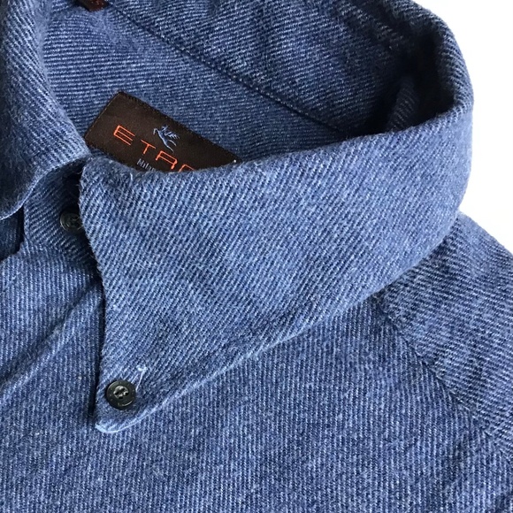 ETRO  blue cotton flannel button -down shirt  Sz 18~45 made in Italy 🇮🇹 - Picture 7 of 13